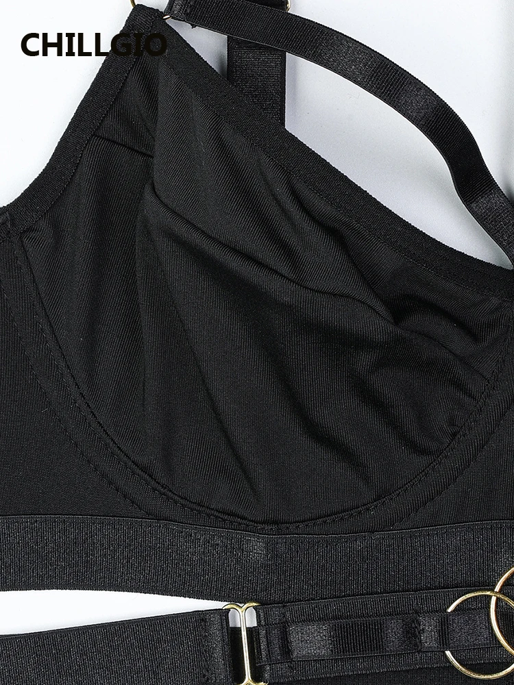 CHILLGIO Women Bra Brief Suits Casual Ins Underwire Push Up Lingerie Club Party Outfits Solid Black Skinny Hollow Underwear Sets image 4