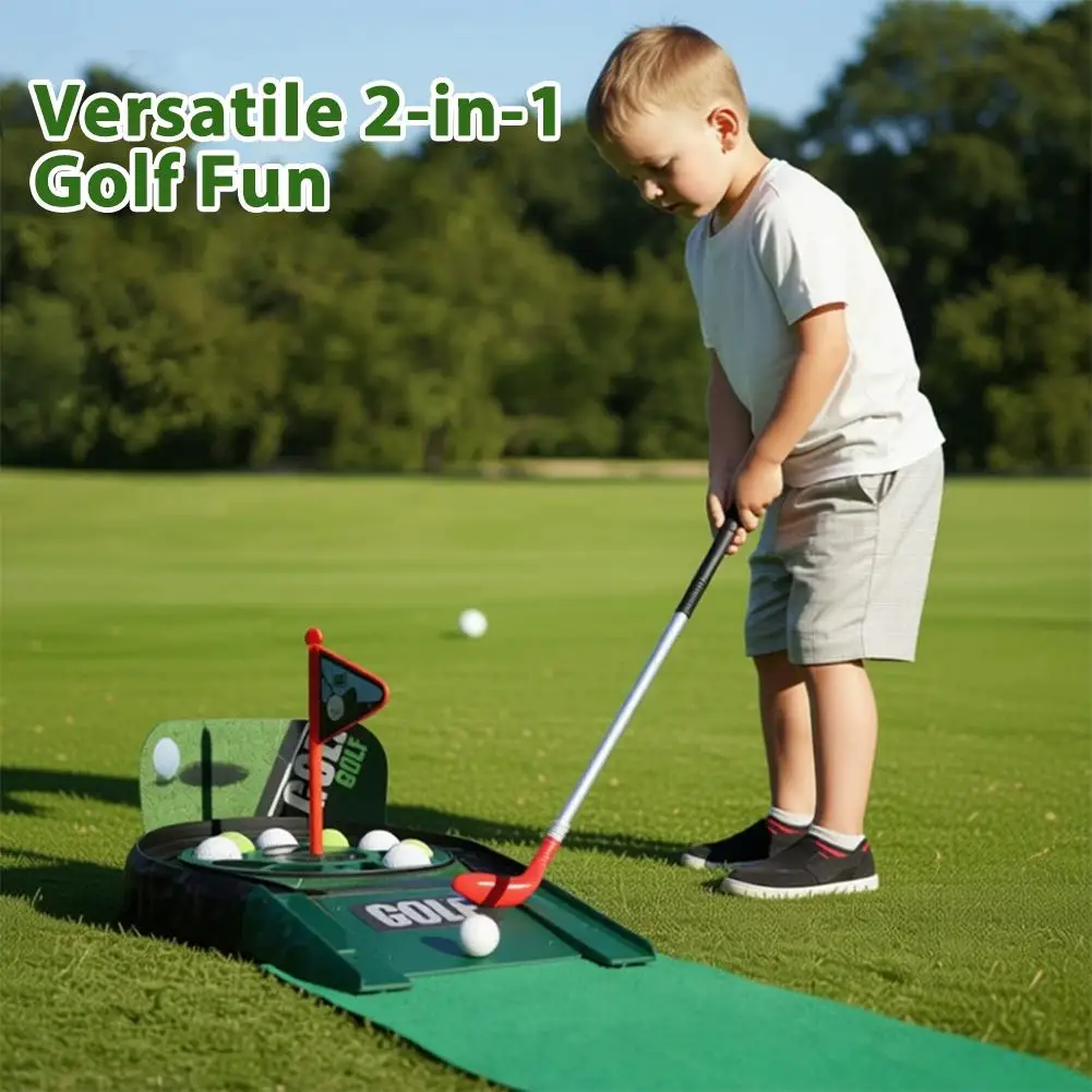 2-in-1 Kids Golf Putting Green Set met elektrisch roterend gat Draagbare Indoor Golf Trainer Putter Toy Mini Golf Game voor op kantoor