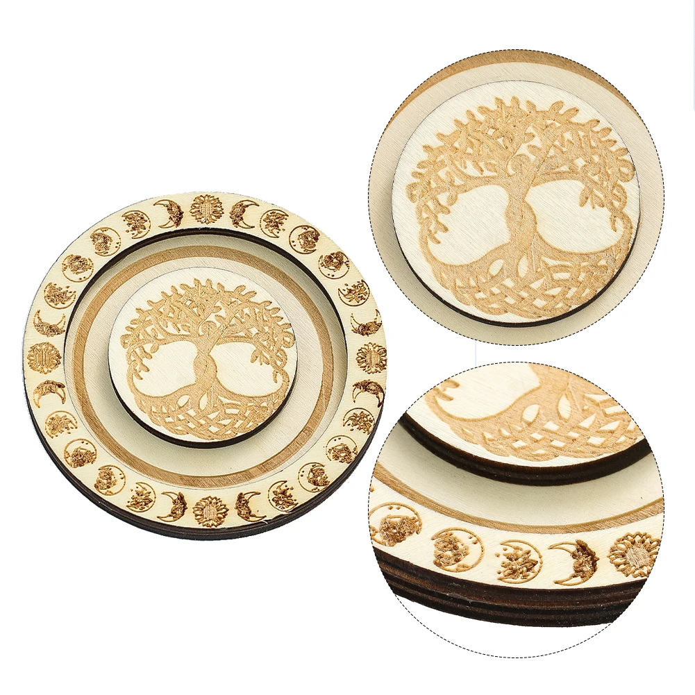 1PC Round Wood Carving Electroplated Tree of Life Lotus Bracelet Base Display Stand Crystal Stone Jewelry Storage Box Home Decor