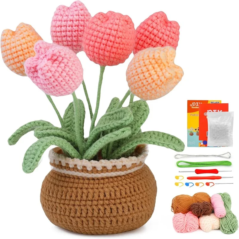 BUDDUR Crochet Knitting Kit With Cotton Yarn Thread And Instruction For Fabric Weaving DIY Non-finished Materials Package