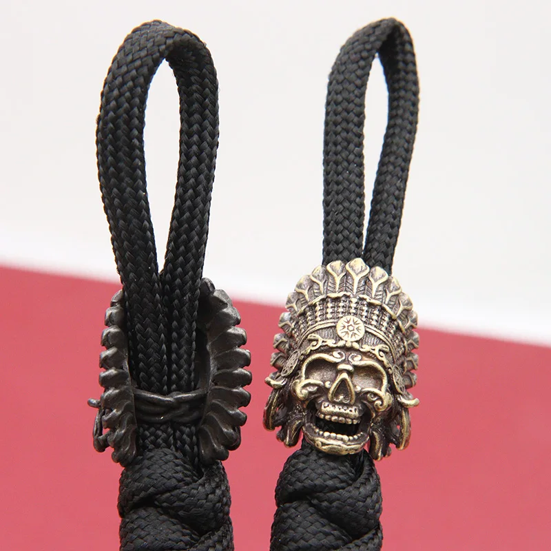 African Tribal Chief Pharaoh Skull Head Brass Knife Beads EDC Outdoor DIY Paracord Woven Bracelets Lanyard Pendants Accessories