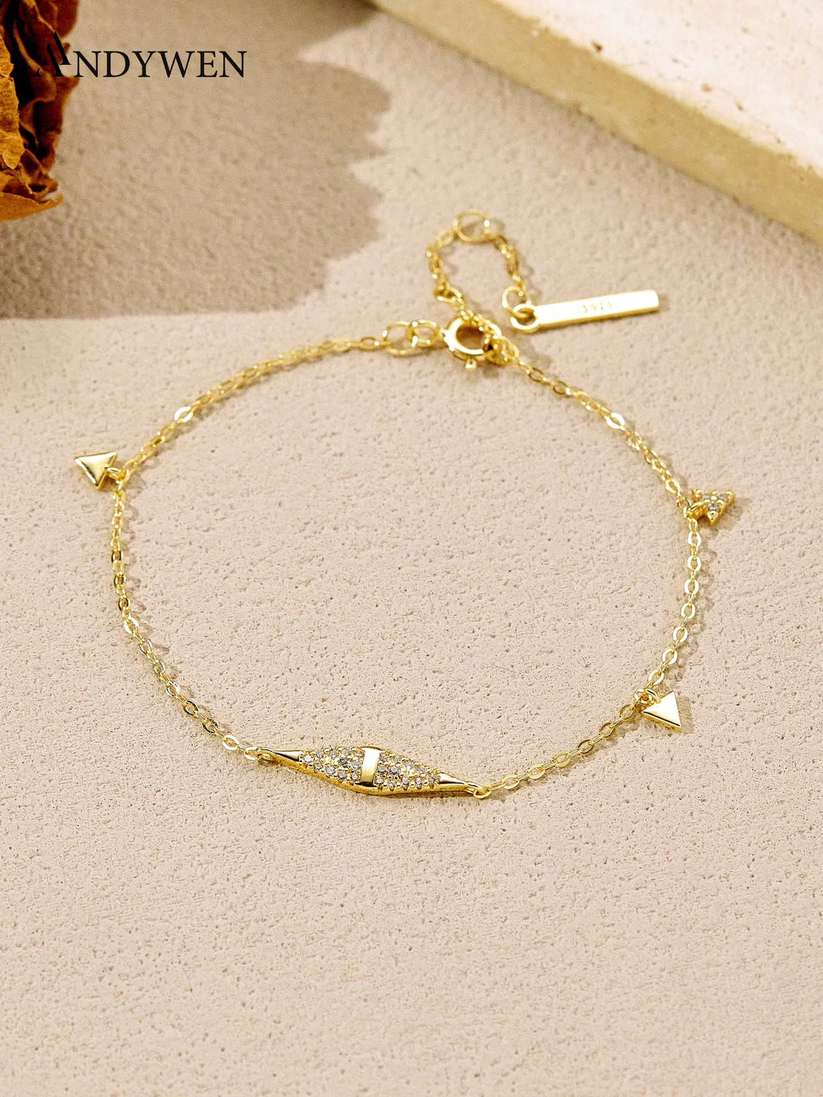 

ANDYWEN 925 Silver Geometric Bracelet, 5A Zirconia Accent Chain, Minimalist Jewelry for Women, Everyday Stackable Gift