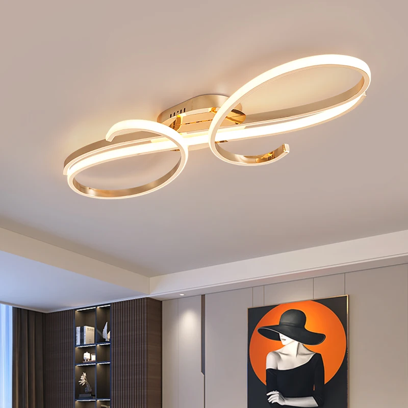 Plated Modern led chandelier For Living Room Bedroom Carridor Foyer Room Indoor lighting Ceiling Chandeliers RC+APP dimmable