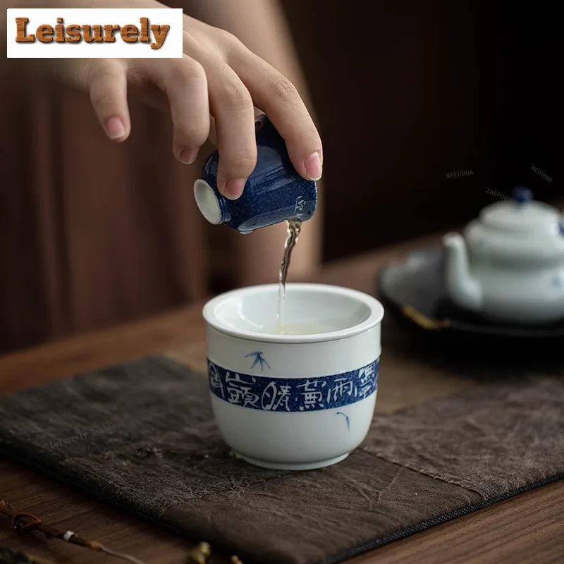 HOYIHM 220ml Hand-painted Poetry And Prose Blue Underglaze Jianshui Tea Cup Wash Tea Residue Bucket Chaxi Tea Services Supplies