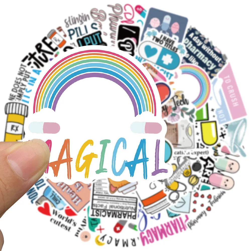 

50PCS Funny Cartoon Pharmacist Pill Graffiti Stickers Tooth Decals Laptop Suitcase Phone Diary Stationery Sticker Toys Gifts