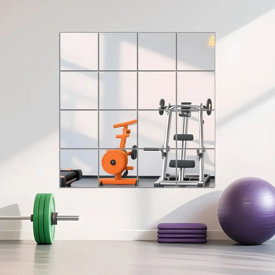 

Home Gym Mirrors 12 x 12 x 16Pcs Wall Mounted Mirror Glass Frameless Full Length Mirror Tiles for Home Gym, Bedroom, Door amp Ba