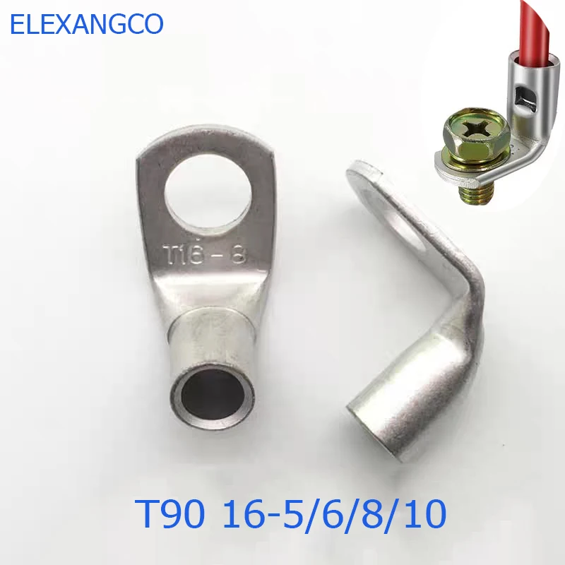 

5pcs T90 16 -5/6/8/10 Angle Bending T90 Degree Right Angle Tinned Copper Head Terminal Peep Copper Lug Cable Fixed Connector