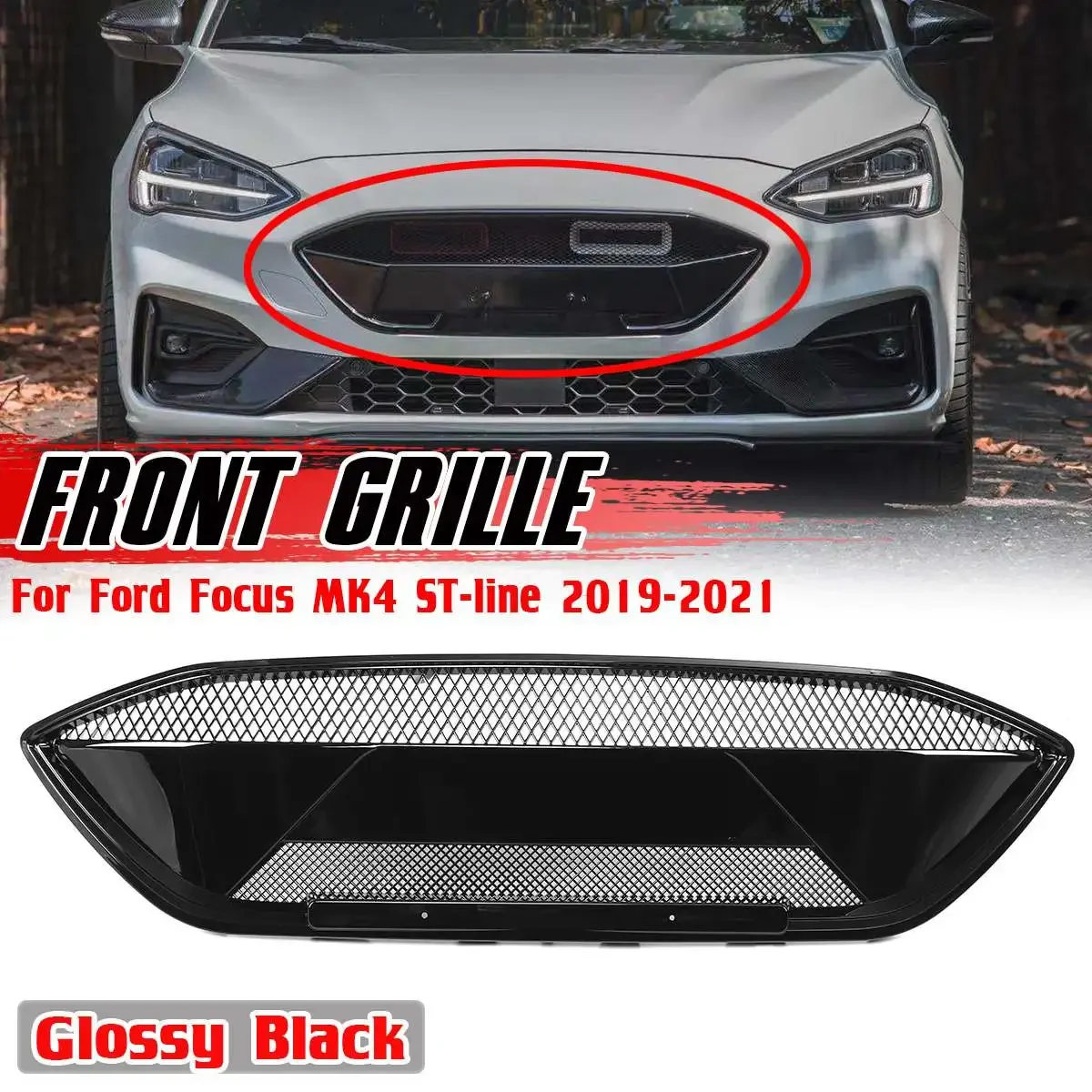 

Car Front Upper Grill Grille RS Style Front Hood Radiator Grille For Ford Focus MK4 ST-line 2019 2020 2021 Racing Grills