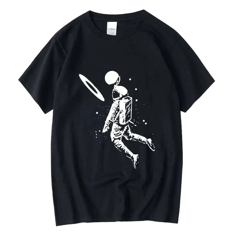 Camiseta divertida con estampado de astronauta y Luna para mujer, camiseta informal de verano con cuello redondo, camisetas gráficas, ropa de calle de verano Y2K