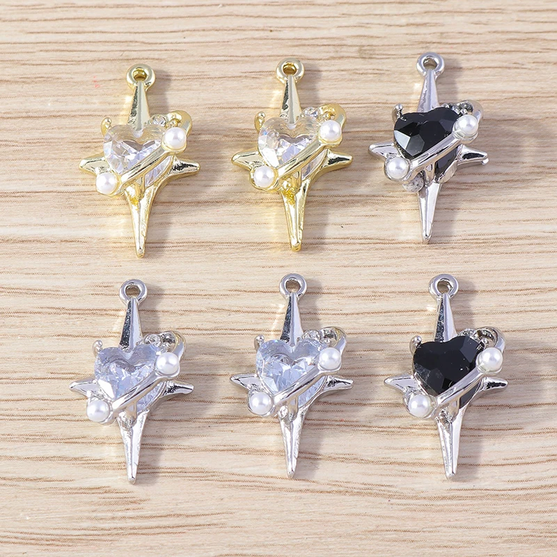 4pcs 13x24mm Fashion Crystal Heart Star Charms Pendants for Jewelry Making Drop Earrings Necklaces Bracelets DIY Crafts Supplies