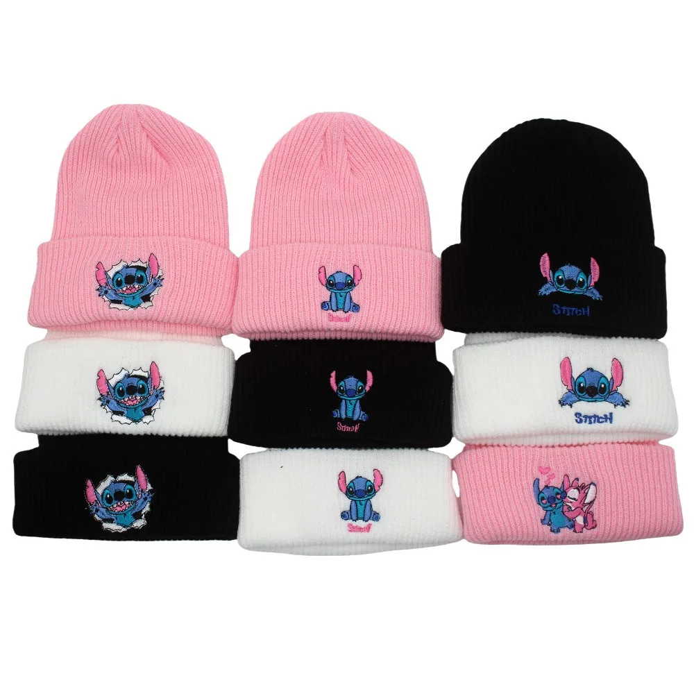 

Stitch Knit Hat Cartoon Embroidered Benie Cap Cute Unisex Warm Stretchy Hats ChristmasGift for Adult Kids OutdoorThermal Caps