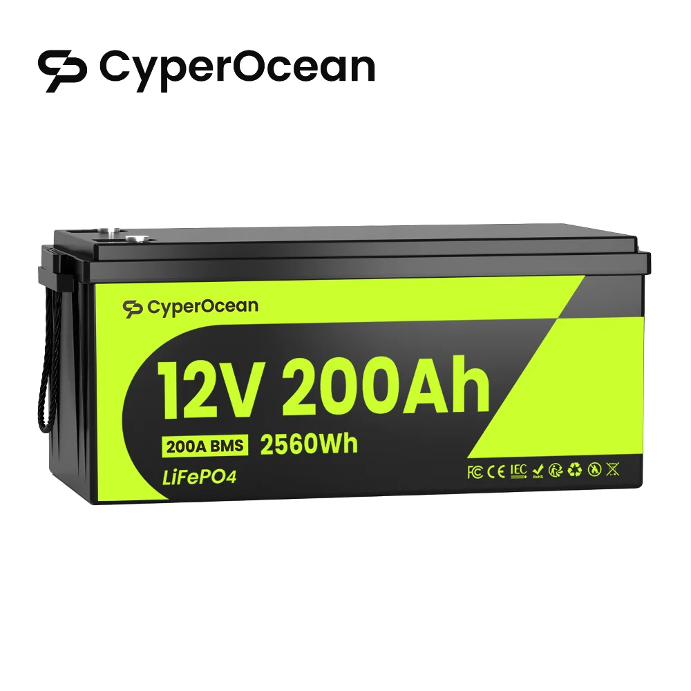 6000+ Zyklen LiFePO4-Batterie mit Niedertemperatur-BMS-Schutz, tragbare Lithium-Eisenphosphat-Batterie CyperOcean 2560Wh 12V 200Ah für Wohnmobil/Solar/Camping/Bootsfahrten/RV/Zuhause usw.