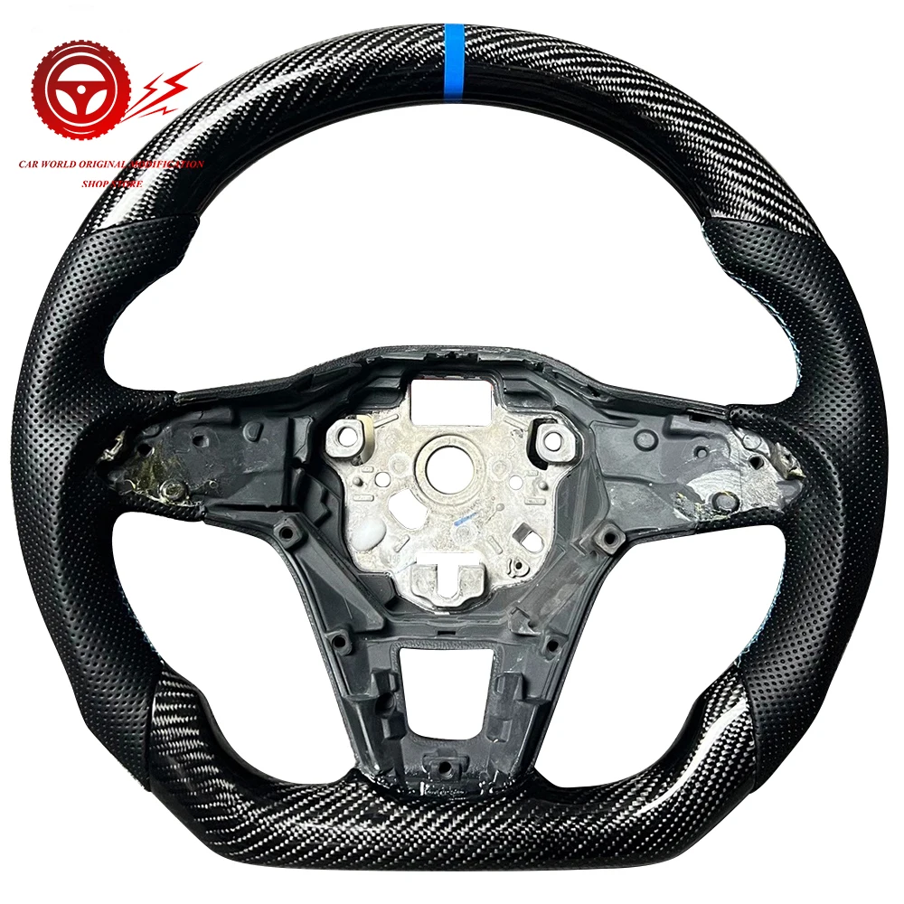 Carbon Fiber Semi Perforated Leather Multifunctional Flat Bottomed Sports Steering Wheel, For VW GOLF MK8 CC GTI Automotive Part