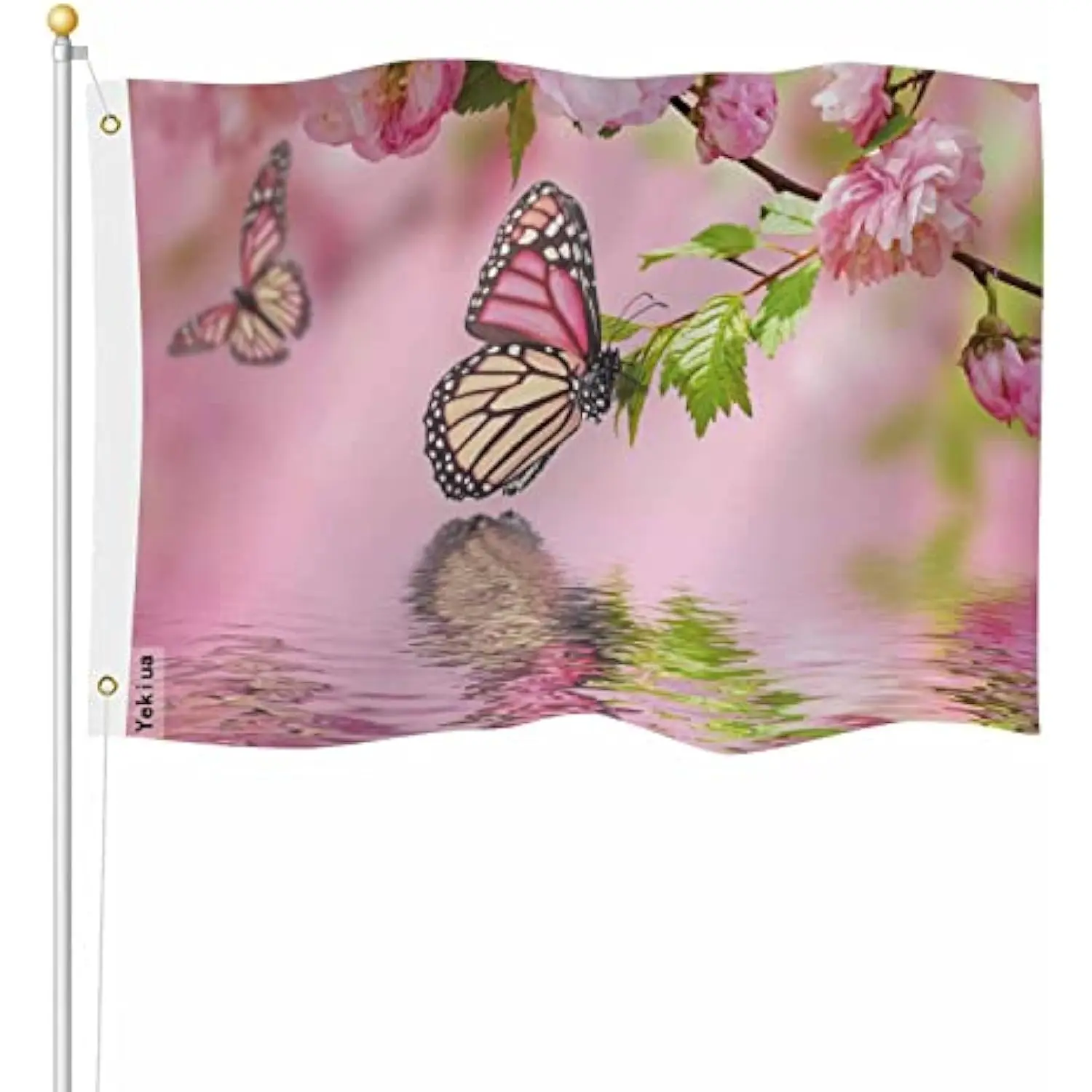 Butterfly Pink Flower Reflection Garden Flag Vivid Colors UV Fade Resistant Durable Outdoor Decor