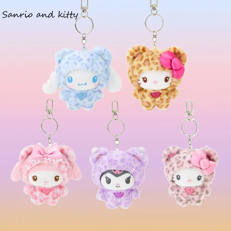 Nowy breloczek MINISO Kawaii z kotkiem, urocza pluszowa zawieszka do torby z kokardką, brelok do zamka błyskawicznego w panterkę, prezent dla dziewczynek na urodziny