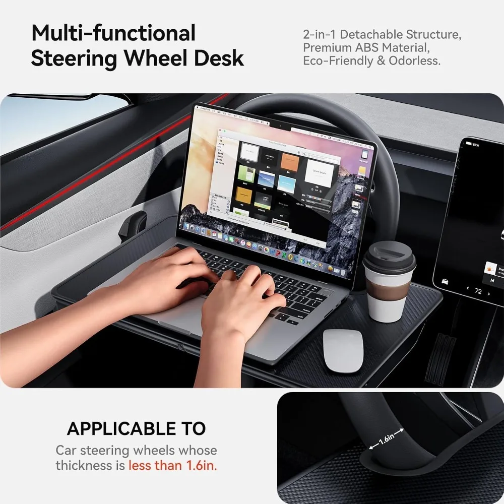 For Tesla Model Y 3 YL Multifunctional Steering Wheel Tray Table Car Desk Laptop Stand Seat Gap Organizer for Dining Work - view 2