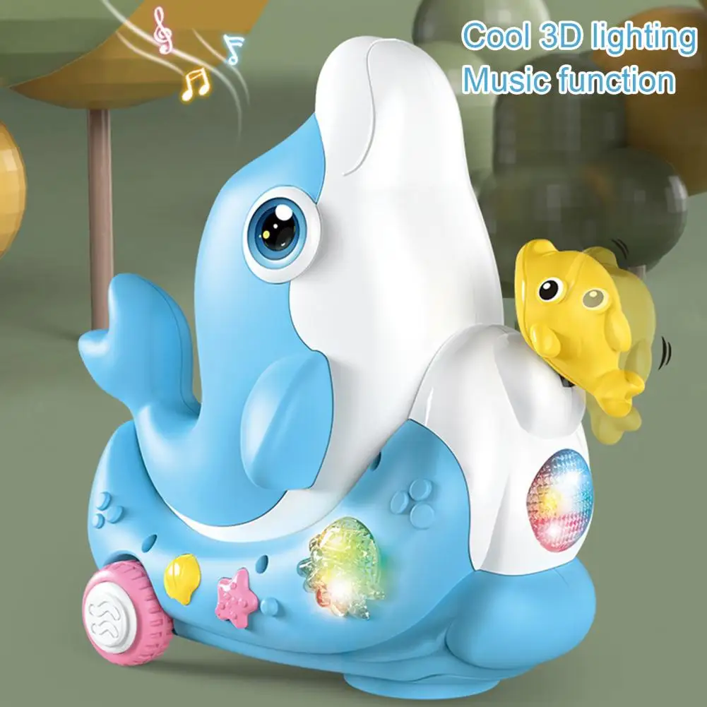 Dolphin Crawling Toy para bebê, Brinquedo educativo golfinho ambulante com luz musical para crianças infantis, carro do mar para meninos