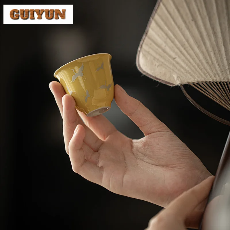 

2 шт./лот, 45 мл, лимонно-желтый журавль, чайная чашка, древняя чайная чаша, кувшин, чайная дегустация, личная чашка, чашки Chazhan Master, бытовые принадлежности для ча