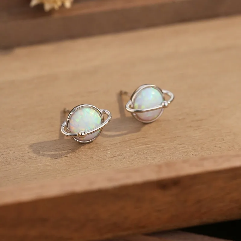 

Простые безделушки в стиле ретро, женские аксессуары из стерлингового серебра S925, новый форма планеты, белый опал