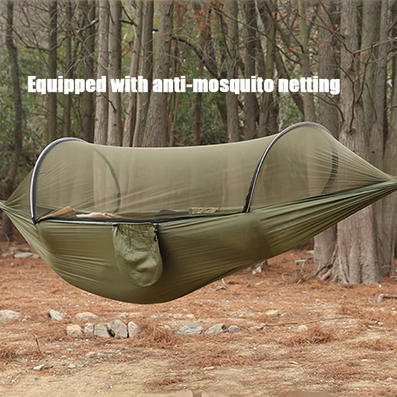 260x140cm Camping Hammock With Mosquito Net Pop-up Light Portable Outdoor Parachute Swing Sleeping Hammock Stuff