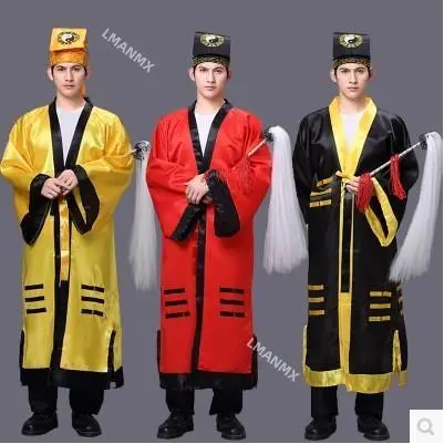 3 Colors Taoist Costume for Adults 150-190cm Chinese Shaolin Monk Tai Chi Robes and Gown with Hat and Whick Taoism Clothing