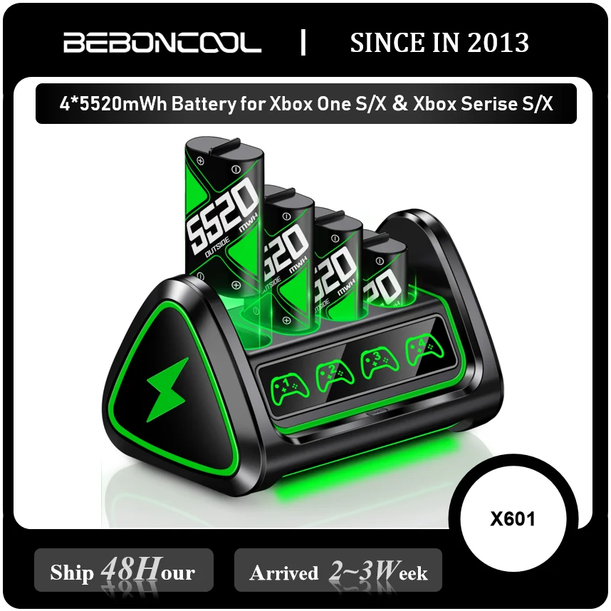 

For XBOX Serise S/X and XBOX ONE S/X/Elite BEBONCOOL X601 4*5520mWh Rechargable Batteries Pack With Chaging Cable