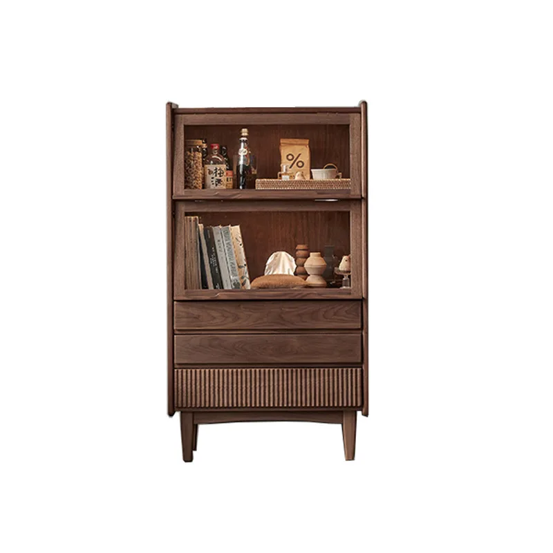 

Nordic Japanese black walnut TV side cabinet solid wood living room sofa side cabinet chest multi-functional locker