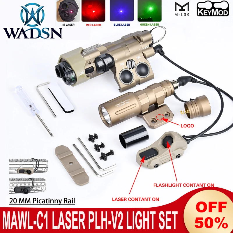 Wadsn MAWL C1 Light 1000Lumens PLHv2 Flashlight UNAXON Dual Funtion Switch Mawl IR Illumination Lamp Red Green Blue Laser