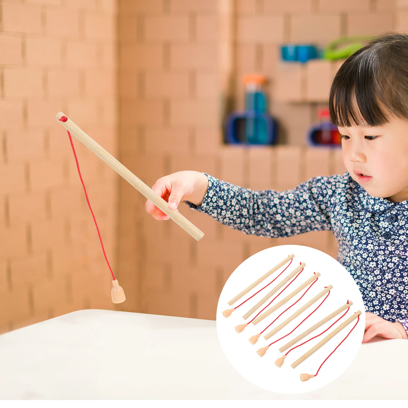 12pcs Wooden Magnetism Fishing Poles Wood Fishing Rod Children Early Education Catching Game Kindergarten Kids Puzzle Toys