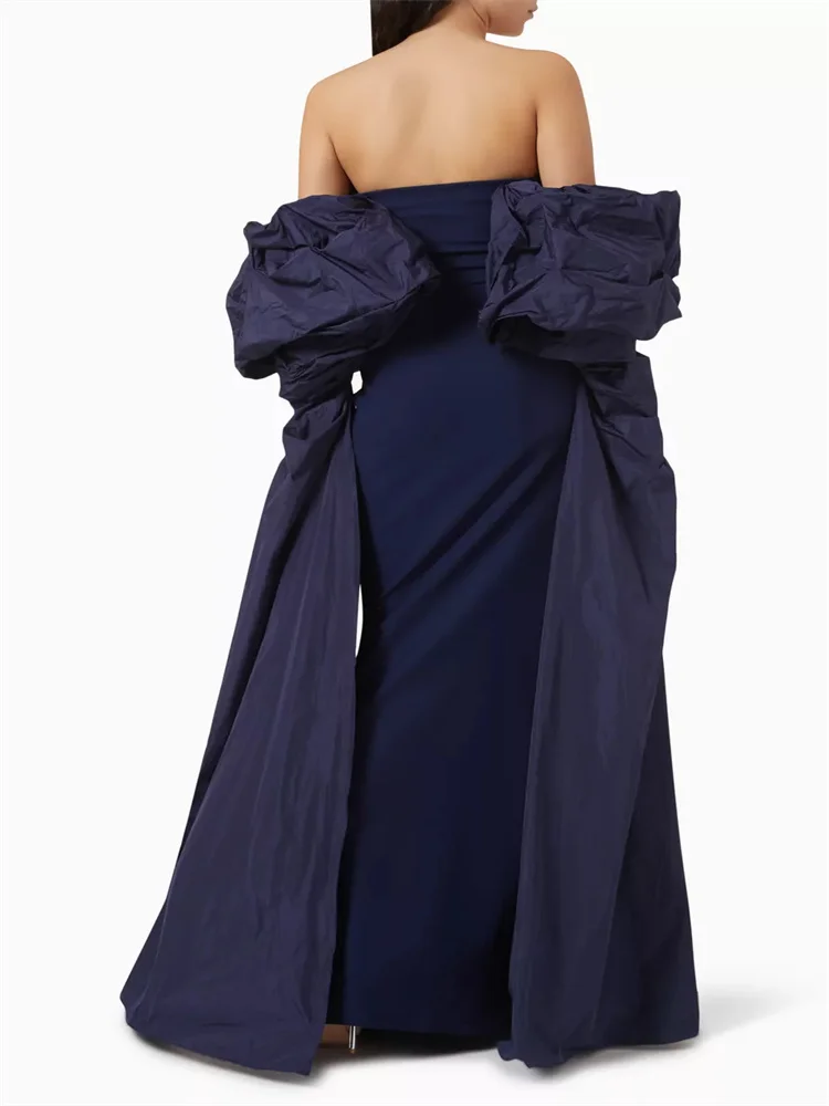 Hot Selling Sweetheart Neckline Elongated Taffeta Sleeves Straight Evening Dress Elegant Open Back Zipper Party Gowns For Women