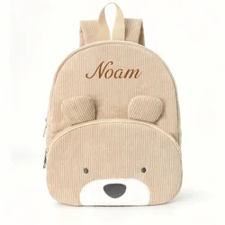 Personalized corduroy Backpack custom name embridery kindergarten schoolbags for children girls boys solid baby cute bags bear