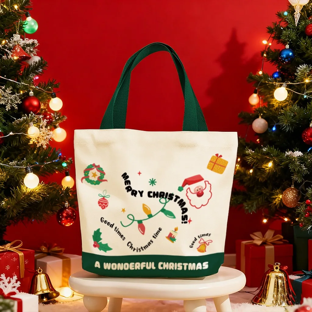 Christmas Canvas Tote Bags Xmas Gift Bags with Handle Gift Santa Claus Truck Snowman Pattern for Women Grocery Shopping Goody