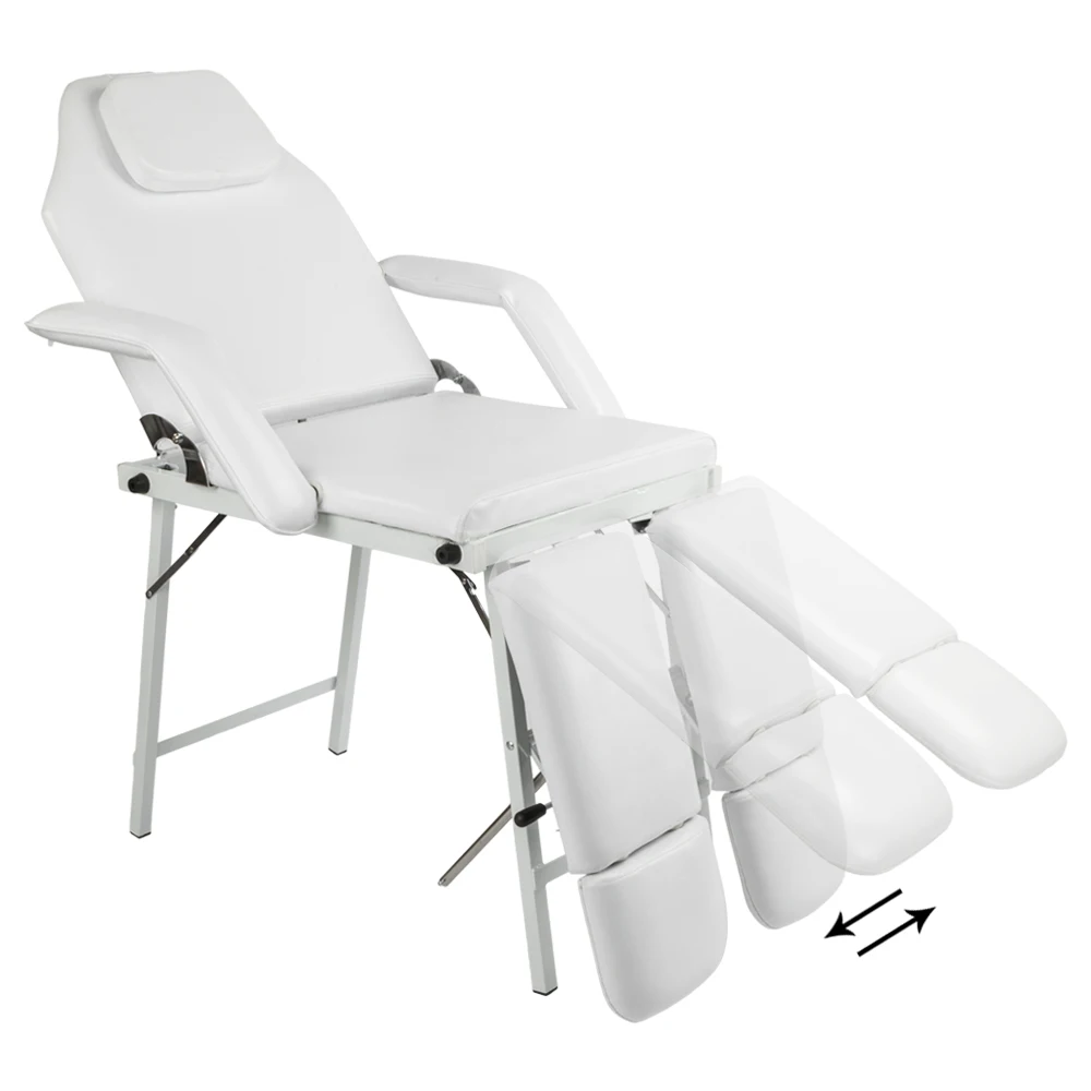 75" Adjustable Folding Beauty Bed  Salon SPA Pedicure Massage Tattoo Therapy Bed Split Leg Chair Beauty Equipment White with Bag