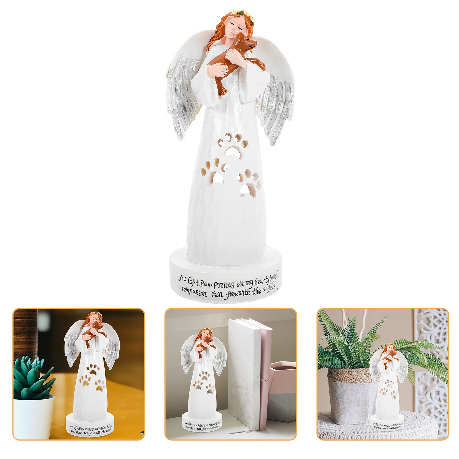 

Resin Angel Holding Dog Statue Adorable Design for Weddings Father's Day Mother's Day Angel Holding A Dog Statue