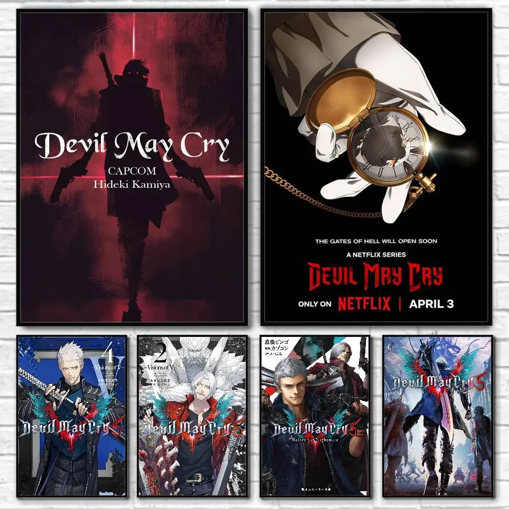 Anime D-Devil M-May Cry Poster, selbstklebende Wandkunst für Wohnzimmer, Schlafzimmer, kein Verblassen, moderne Heimdekorationsaufkleber