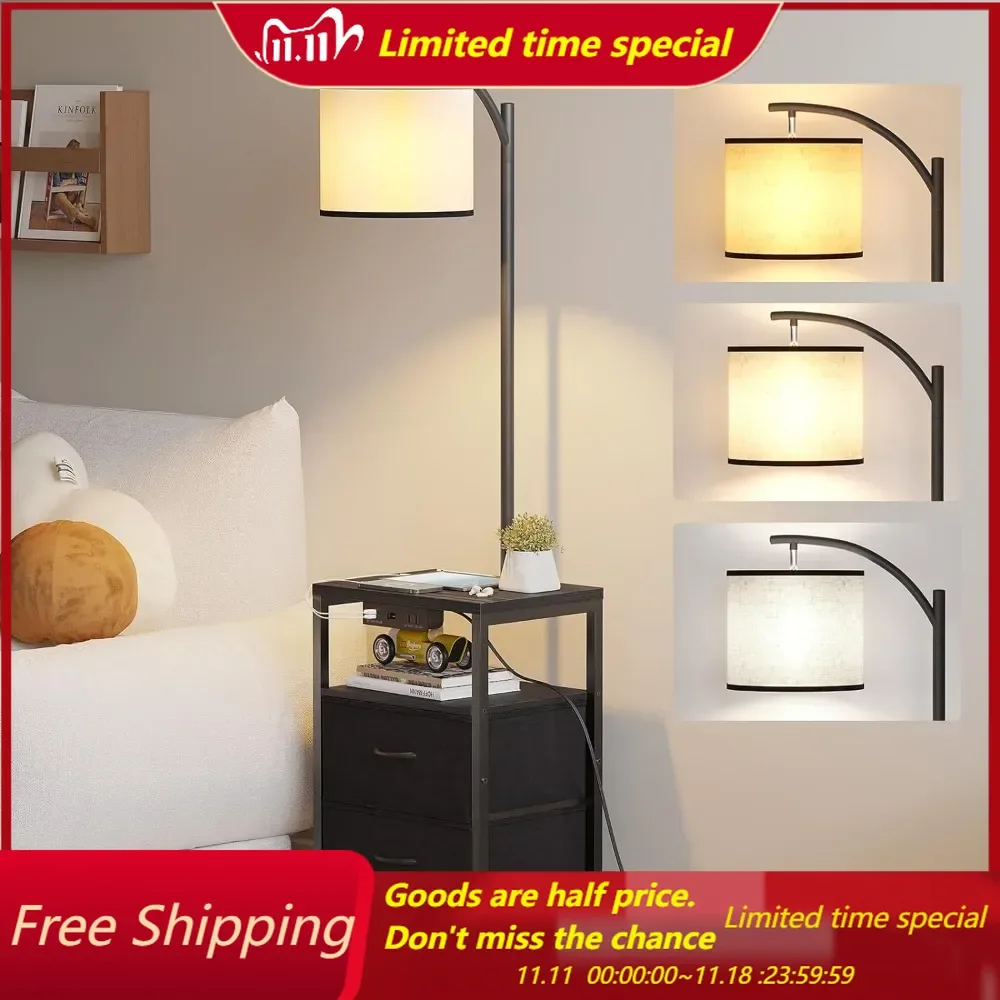 

Floor Lamp with Table & 2 Drawers, Lamp with USB Port and Outlet, Lamps for Nightstand with 3 Color Temperature Led Bulb