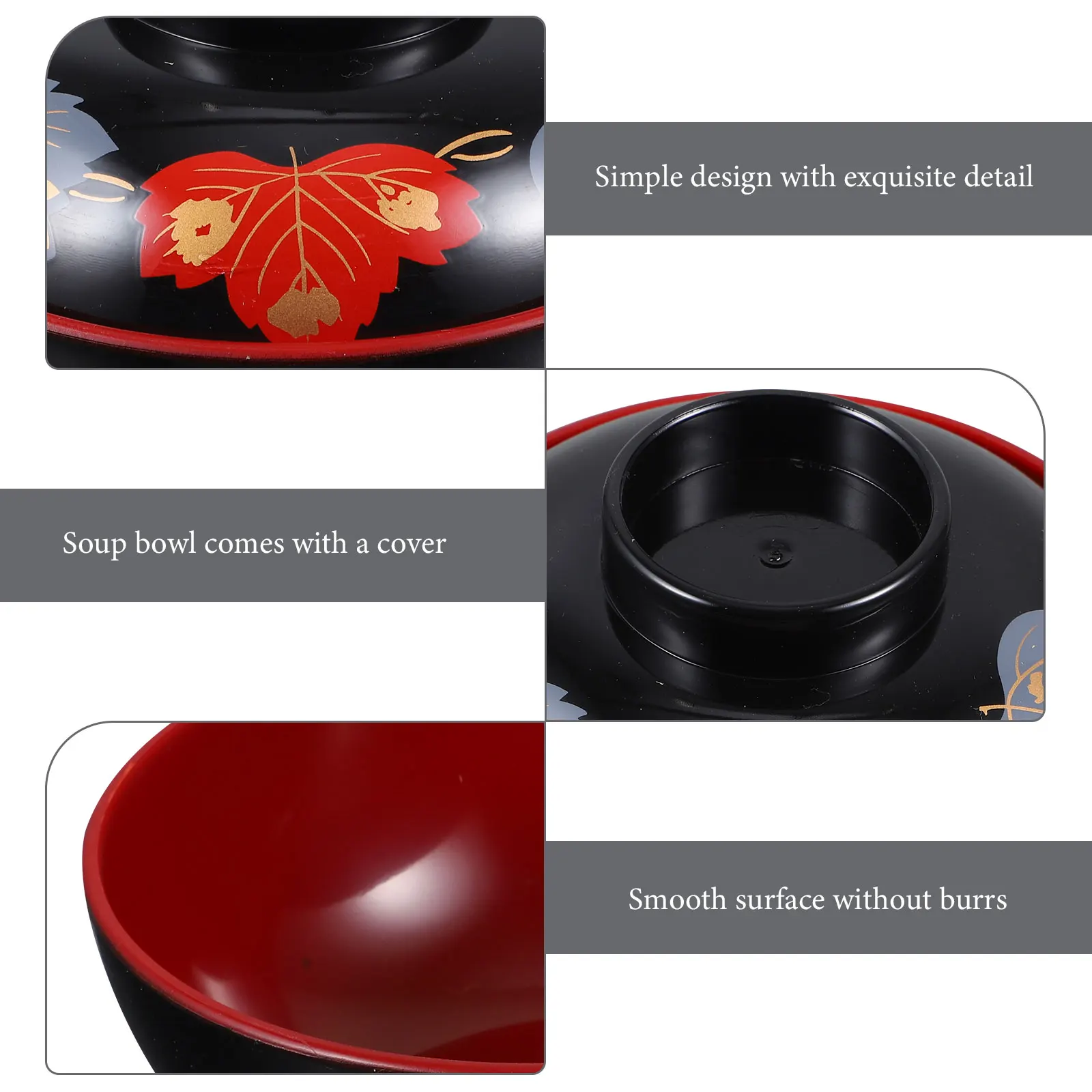 

Maple Leaf Design Soup with Lid Japanese Rice Bowl Food Container Lidded Serving Home Restaurant Use Double Color Plastic