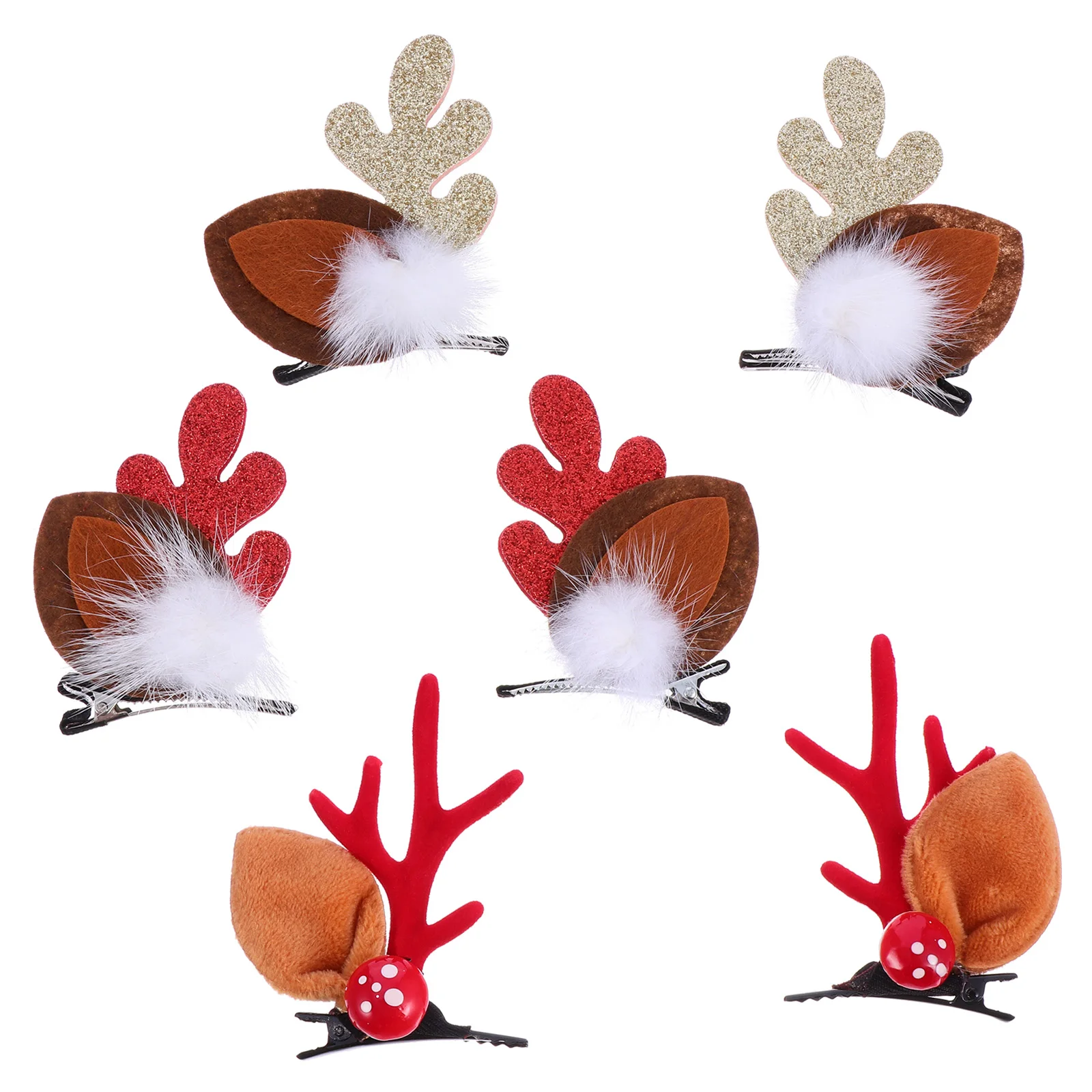 

6pcs Fabric Christmas Hair Clips Headdress Headwear Xmas Accessories Adorable Antler Kids Friendly Safe to Wear