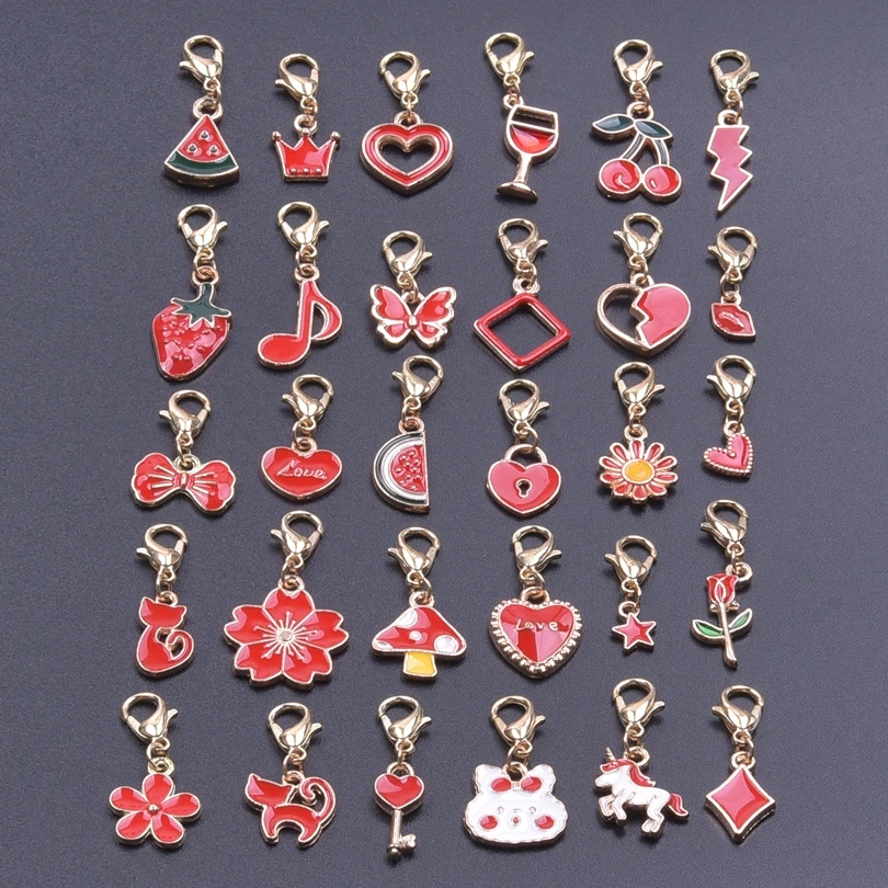 Random Charms With Lobster Clasps Fruit Animal Flower Enamel Charm Pendants For Jewelry Making Supplies Fit Keychain Backpack