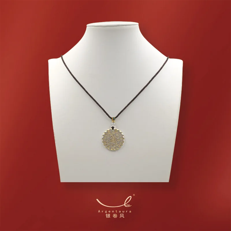 Fortune-Attracting Gold-Plated Pendant 999 Silver Retro Ethnic New Style