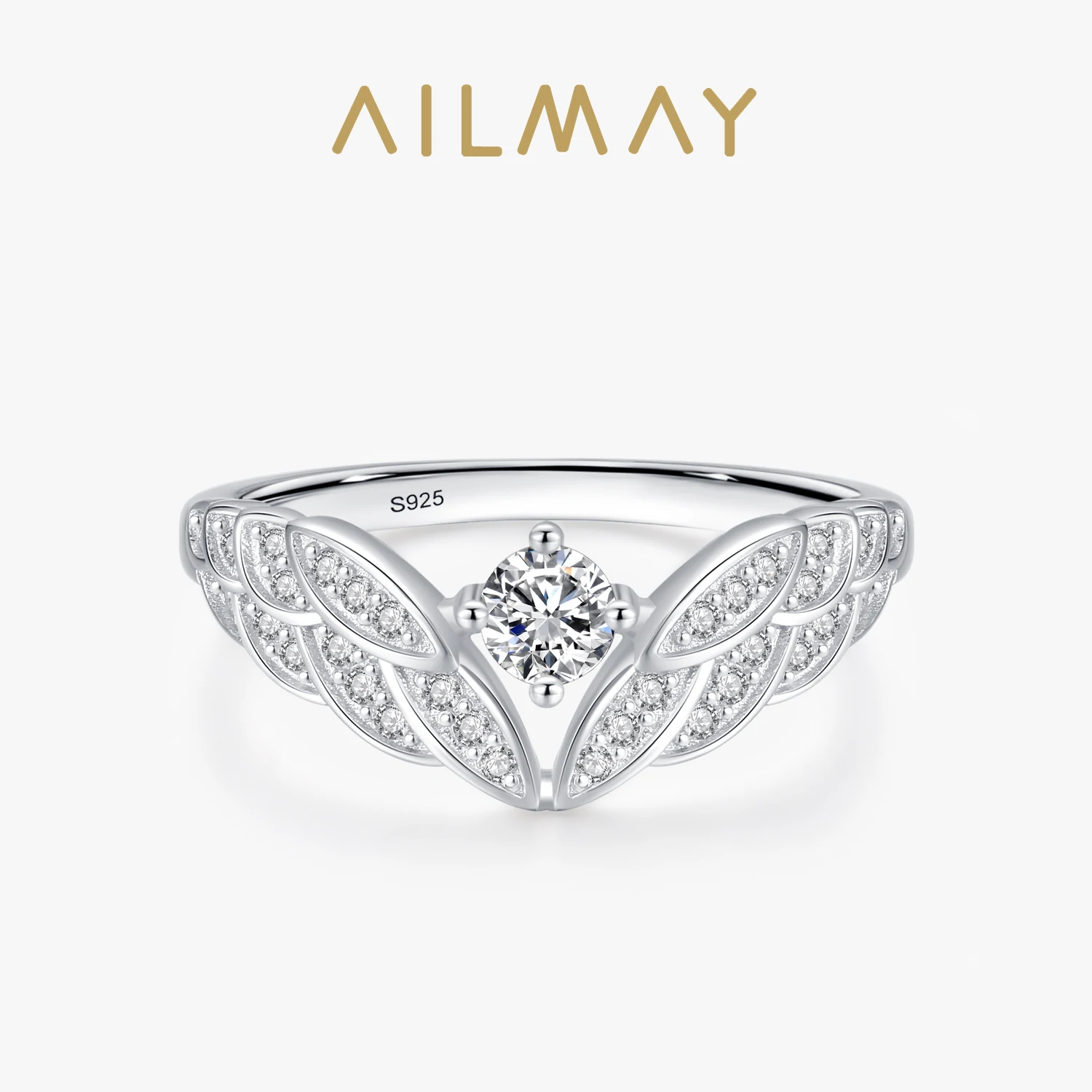 

Ailmay Real 925 Sterling Silver Wings High Quality Zircon Fashion Finger Ring For Women Charm Luxury Wedding Accessories Jewelry