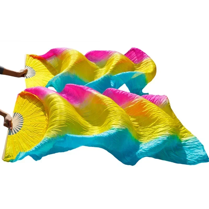 Women's Silk Belly Dance Fan with Bamboo Ribs Natural Silk Stage Performance Prop Dyeable Hand Fan for Cultural Performances