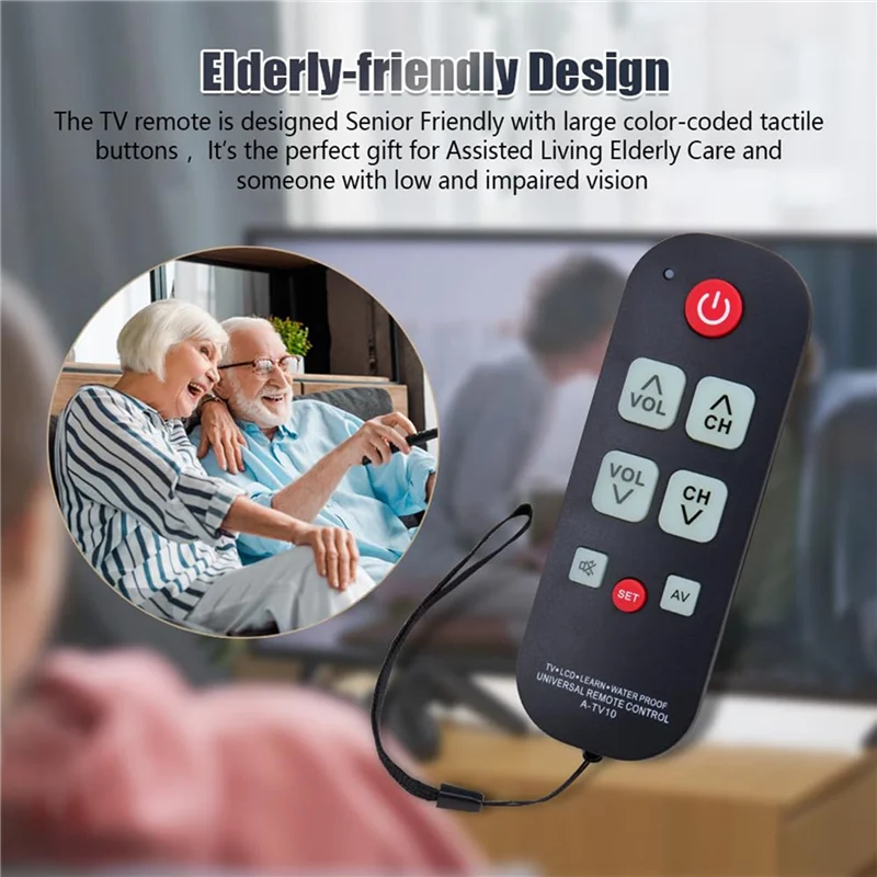 B49C 3X A-TV10 TV Remote For Seniors Universal Controller Simple Waterproof Remote Control With LED Light For All TV Models