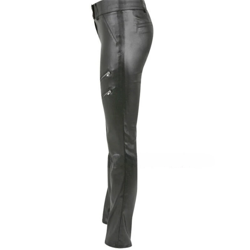 Men's Zip Up Designer Genuine Natural Leather Pant Skinny Black Jeans