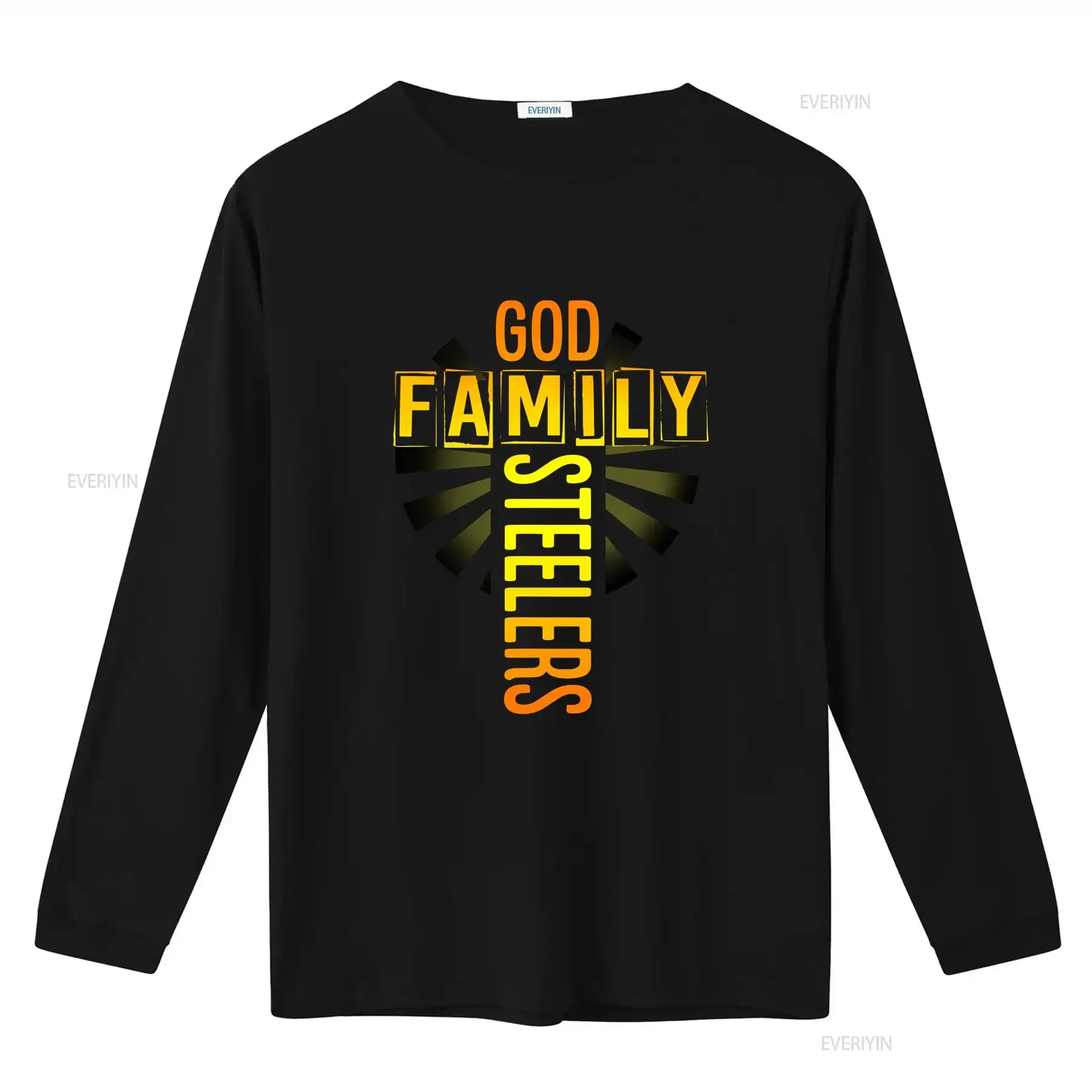 تي شيرت God Family Steeler تي شيرت عيد الأب عتيق مغسول ملابس الشارع غير رسمية للرجال ناعمة ممتدة وأنيقة قليلاً ومريحة #3