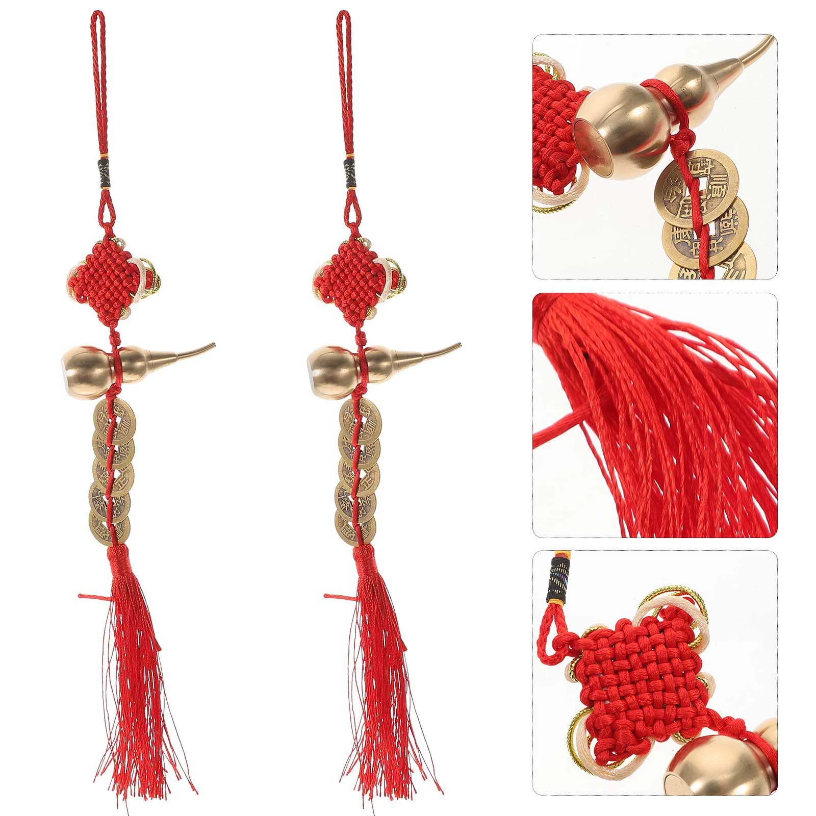 

2 Pcs Copper Gourd Locket Tassel Charms Hanging Pendants Retro Decor Chinese Style New Year Festival Supplies Bright Festive