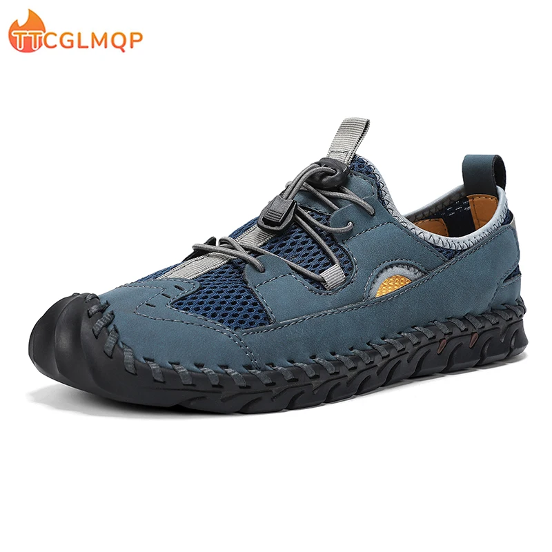 New Summer Breathable Men Sandals Fashion Roman Sandals Handmade Mesh Men Casual Shoes Platform Outdoor Men's Beach Sandals