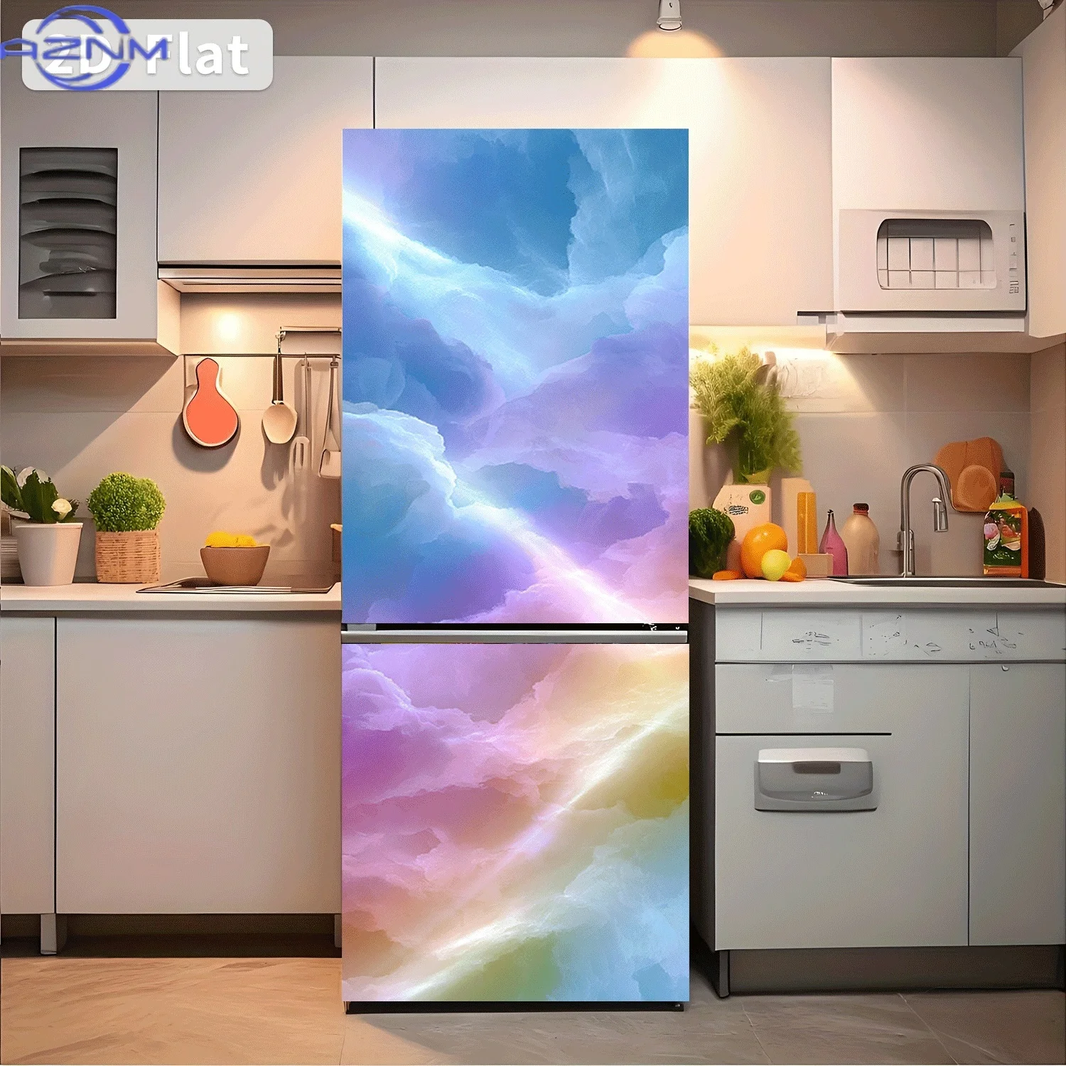2D Flat Printing 1pc Refrigerator Sticker , Phantom Cloud Shattered Light Overflow Theme Design, Self-Adhesive Wall Decal Wall