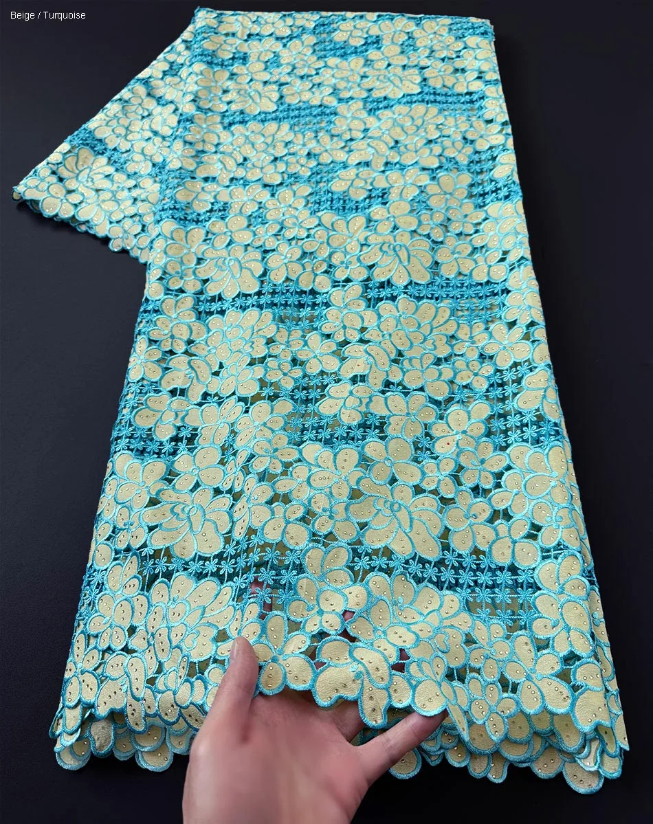 

2026 Finest Embroidered Guipure Voile Lace With Dazzling Stones African Cord Cupion Lace Fabric Korea Cloth For Bridal Wear