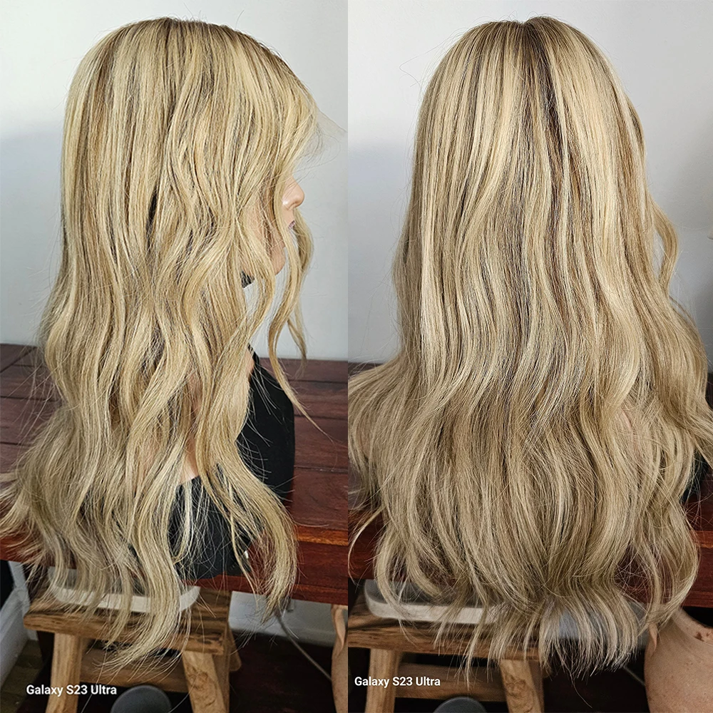 

Natural Blonde Highlights Full Lace Wigs Melting Roots 100% Premium Human Hair Glueless HD 13x6 Lace Front Wig Natural Looking